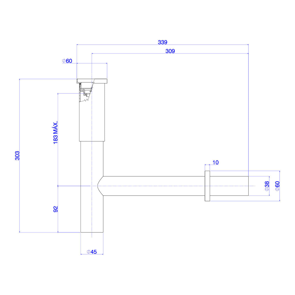 Sifão para Lavatório Slim 1" x 1 1/2" Black Matte - Deca