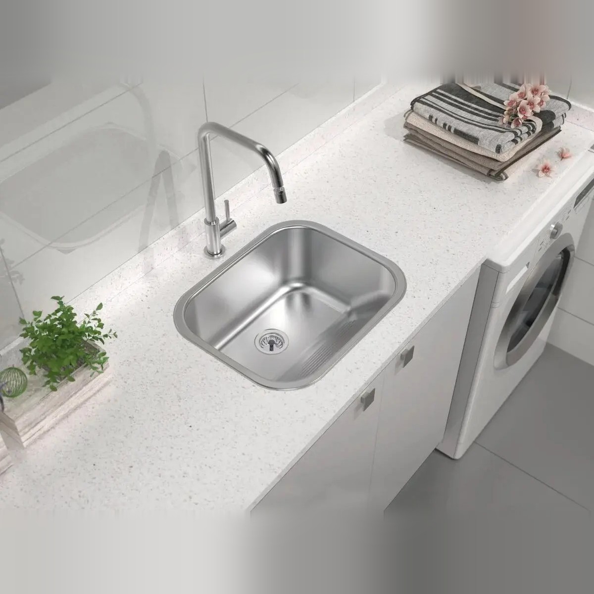 Tanque de Encaixe Tramontina Hera 34 L em Aço Inox Escovado 50x40 cm
