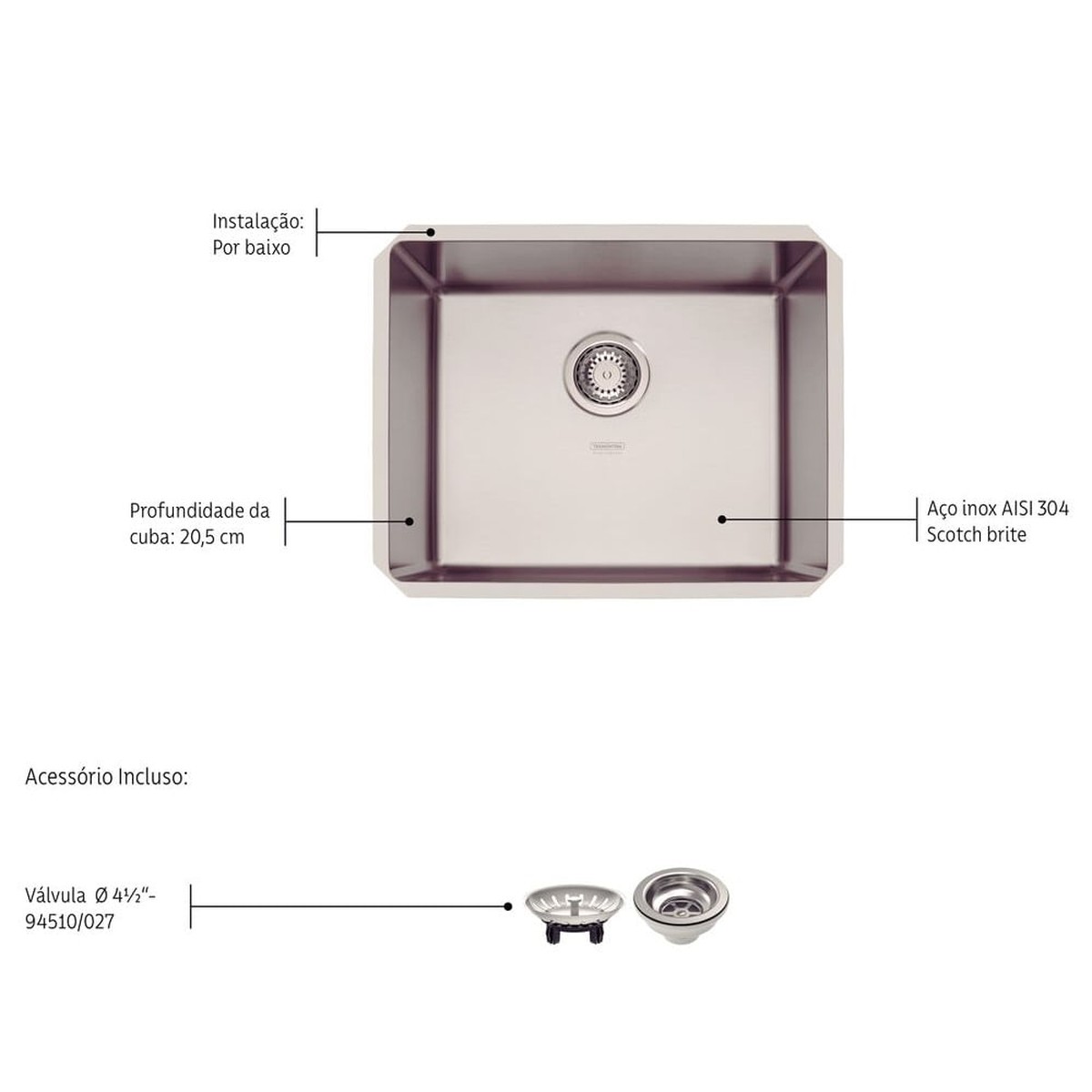 Cuba de embutir Collection Quadrum Undermount em Aço Inox 50X40 cm - Tramontina