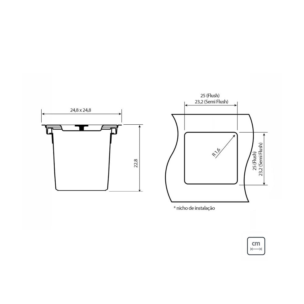 Lixeira de Embutir Tramontina Clean Square em Aço Inox com Balde Plástico 5 L