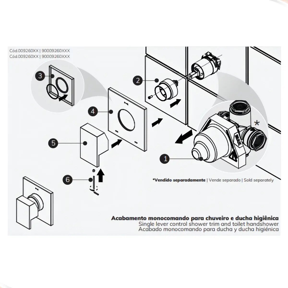 Acabamento Monocomando para Chuveiro 3/4" New Edge Ouro Escovado - Docol