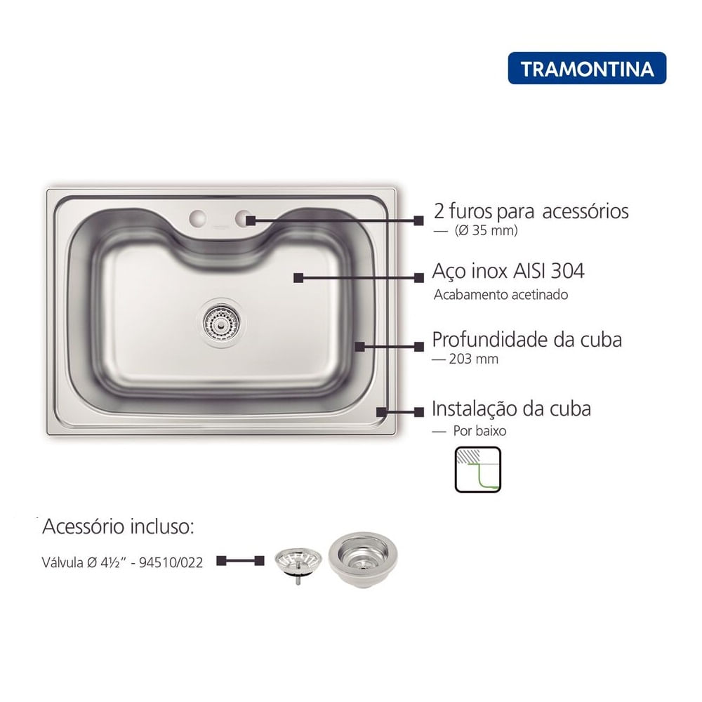 Cuba de Embutir Tramontina Morgana 60 FX 69x49 cm Undermount