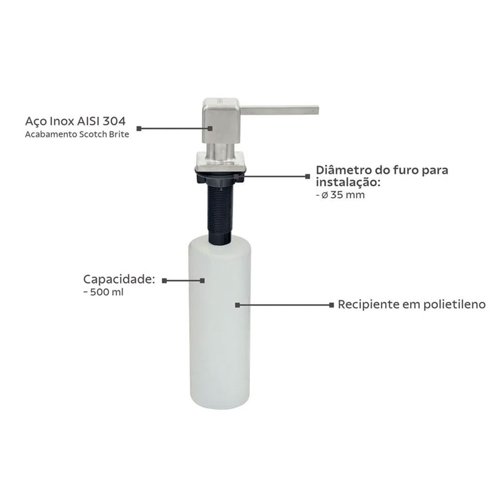 Dosador de Sabão Square Inox 500ml - Tramontina