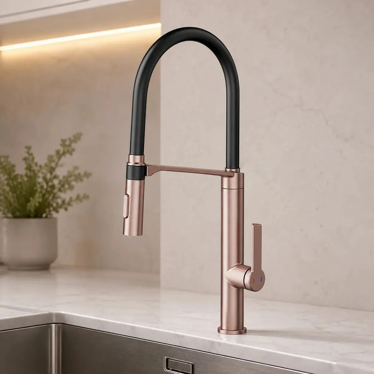 Misturador Monocomando para Cozinha Doc Cobre Escovado com Preto - Docol