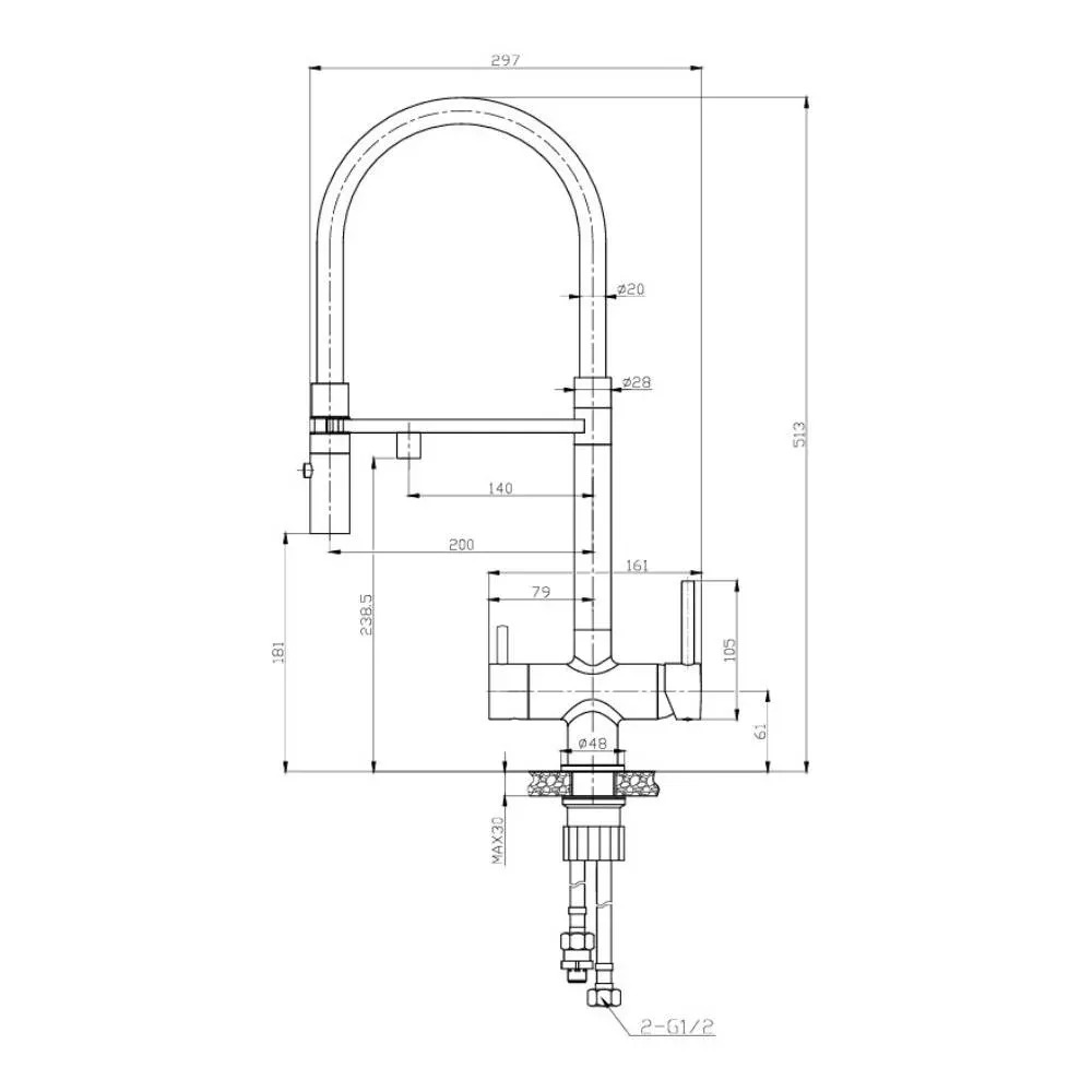 Misturador Monocomando de Cozinha com Saída para Água Filtrada Thelon Cromado - Dax