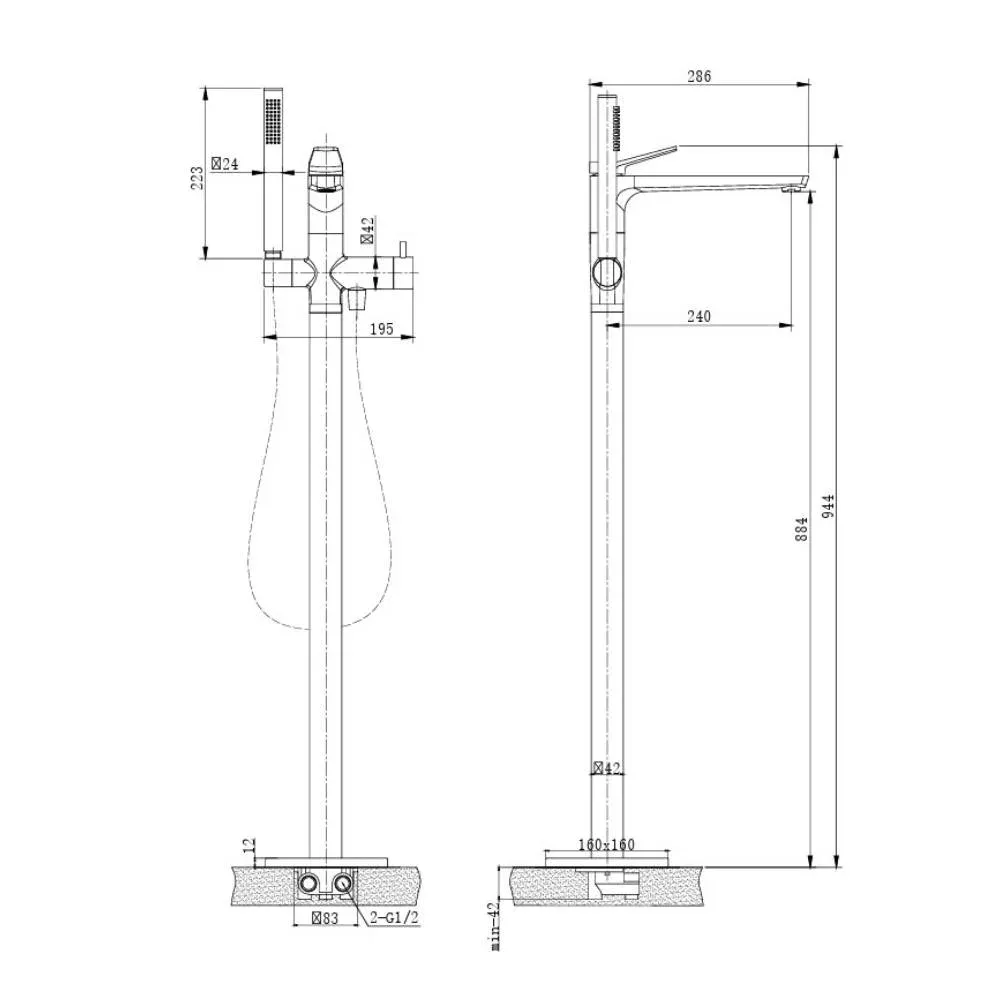 Misturador Monocomando Cromado PISO P/ BANHEIRA ADA - Dax