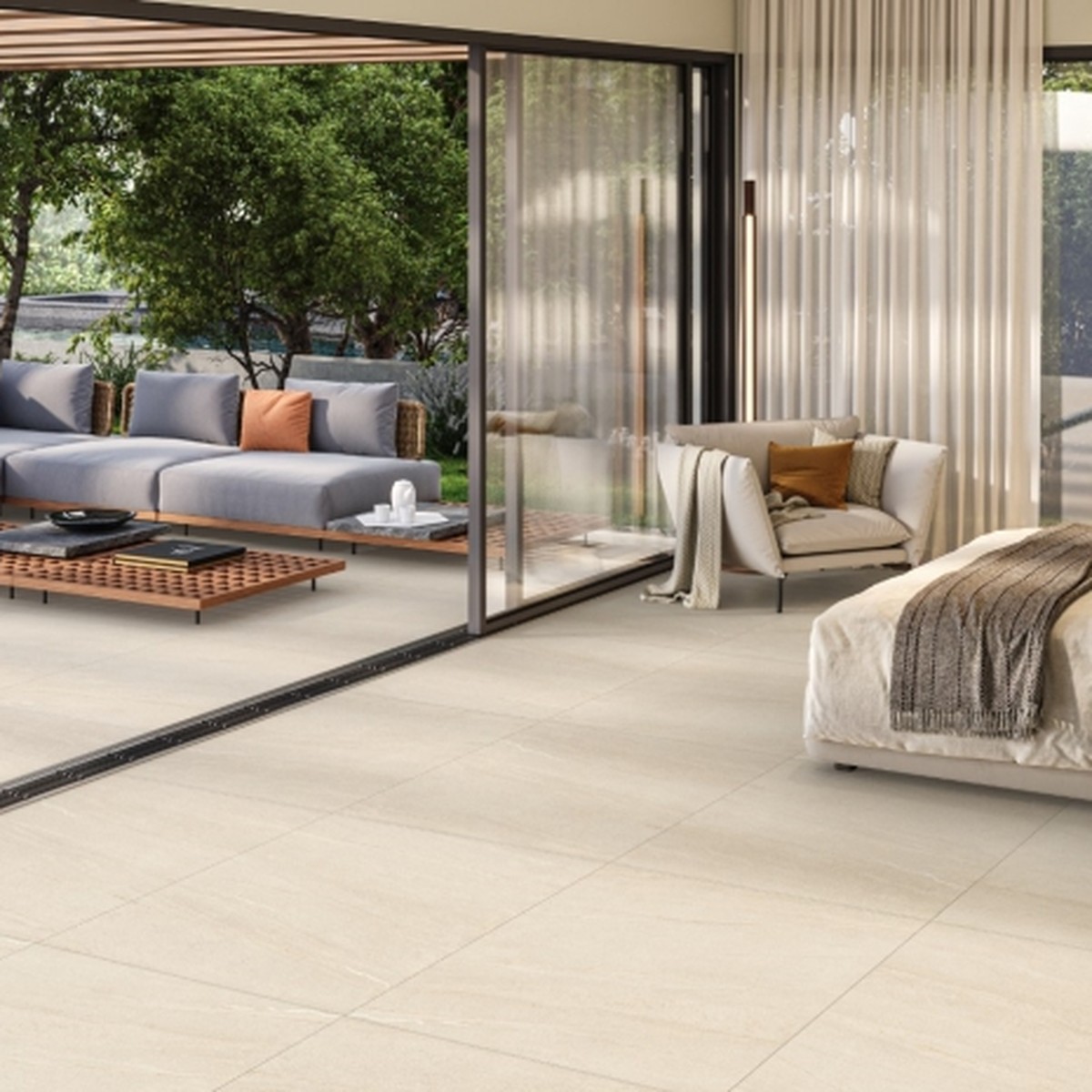 Porcelanato 121x121 cm Acetinado LIMESTONE MOCHA CREME - Damme